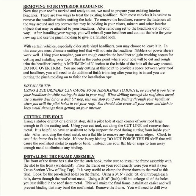 Universal Sliding Ragtops Instruction Manual Page 3